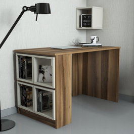 Hanah Home Escritorio de Estudio con Estantería Nogal y Crema
